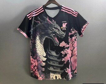 Japanisches Fußballtrikot „BLACK and PINK DRAGON“ 2024, 2024 Fußballtrikot, japanisches Trikot, anpassbares Sportgeschenk für Männer