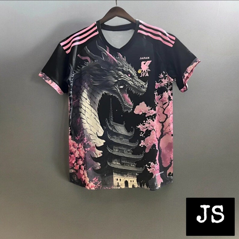 Maillot de football japon DRAGON NOIR et ROSE 2024, maillot de football 2024, trikot japonais, cadeau sport pour homme personnalisable image 1