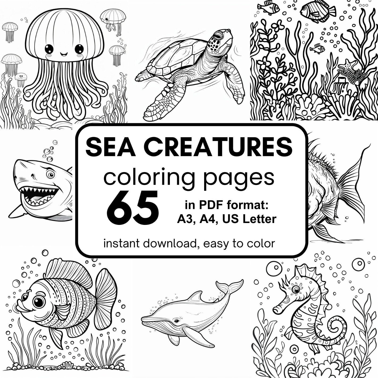 65 Sea Creatures Coloring Pages for Kids, Kids Coloring Pages, Octopus