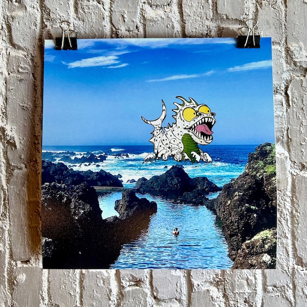 Fotodruck - Seeungeheuer auf Madeira - Gouache und Fotografie - Fotodruck - Achtung Monster vor der Kamera!