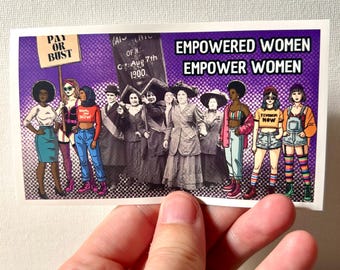 Feminist Retro Comic Sticker – Suffragettes with Protest Poster – Vintage Feminism Sticker for Empowerment & Equality