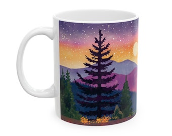 Sunset Mountain Coffee Mug Mountain Range, Cottagecore Nature Inspired, Outdoor Travel Adventure Design, Camping Lover Gift, Mom Dad Gift