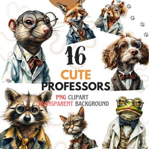 Süße Tier Dozenten PNG Clipart, Smart Tier Clipart, süße Tier Wissenschaftler, verrückter Hund, verrückte Katze, verrückter Frosch Maulwurf Kawaii Tier Kunst