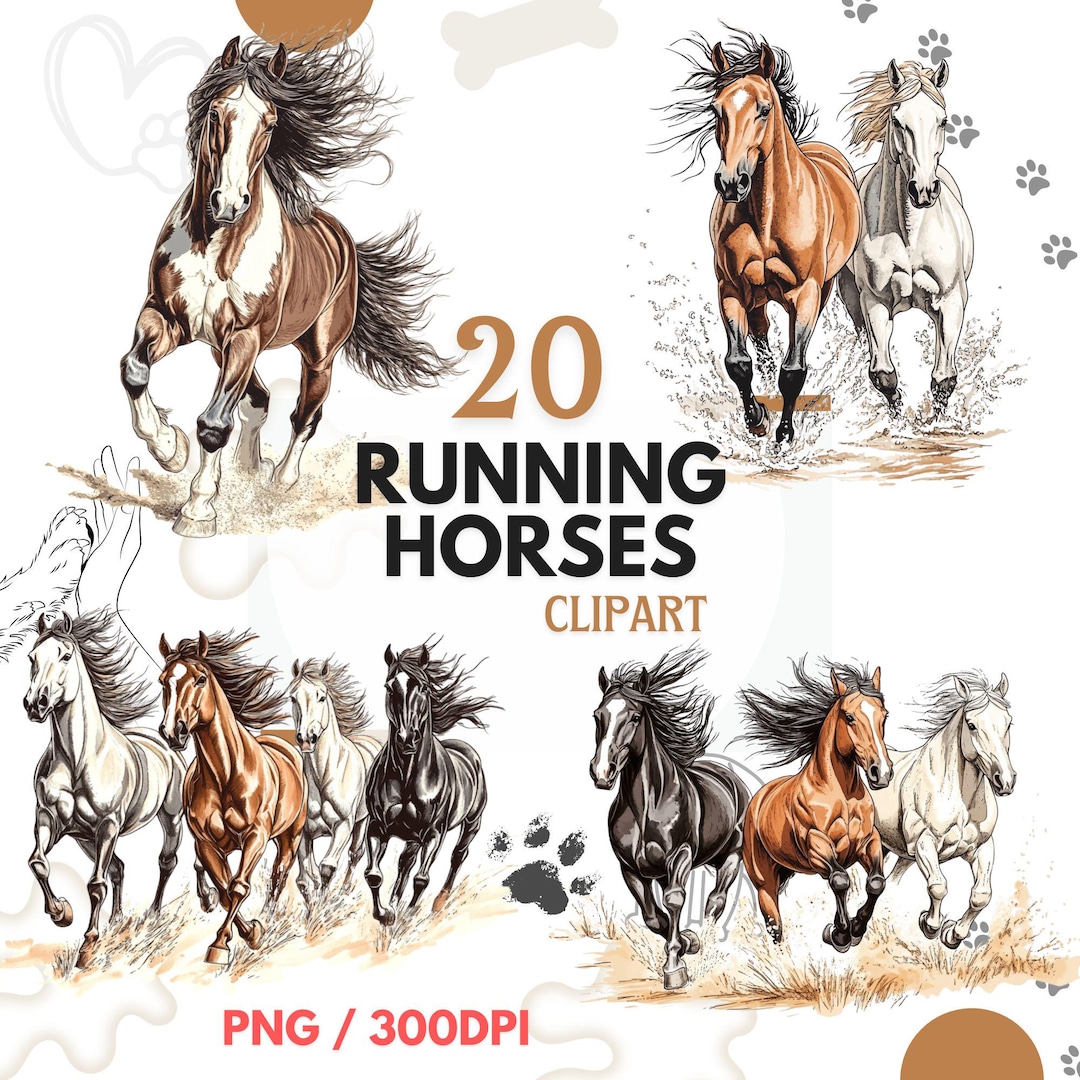 Running Horses Clipart PNG, Horse Western Desert, Hand Drawn Horse ...