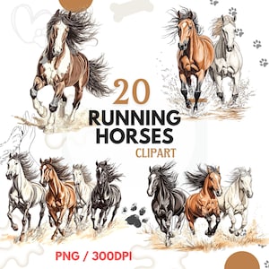 Running Horses Clipart PNG, Horse Western Desert, Hand Drawn Horse Illustrations, Watercolor Horse Digital Download, Horse for Sublimation