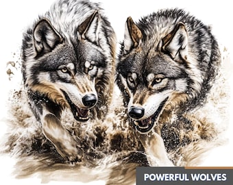 Wild Wolves Watercolor Clipart Bundle, Running Wolves PNG Set, Forest Animal Digital Download, Wolf Illustration Pack for Sublimation Art
