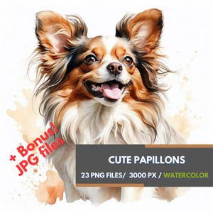 Papillons aquarel clipartset, 23 hoogwaardige transparante png-bestanden met bonus jpg's, hondenillustratiebundel, kleine honden sublimatie
