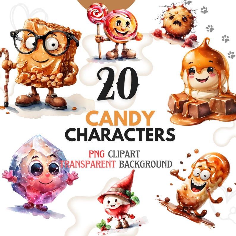 Funny Candy Characters PNG Bundle, Cute Caramel Chocolate Sweets ...