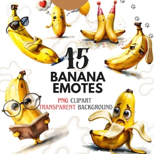 Funny Banana PNG Set, 15 Transparent Banana Emotions Clipart, Banana Cartoon Character, Cute Fruit PNG Set, Happy Sad Excited Tired Banana