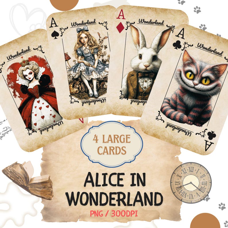 Alice in Wonderland Vintage Playing Cards, Print for Framing, High ...
