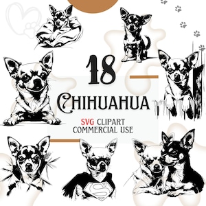 Chihuahua SVG Bundle, 18 Chihuahua Clipart Files, Dog Digital Designs, Dog Silhouette Art, Cute Dog SVG Graphics, Chihuahua Sublimation SVG