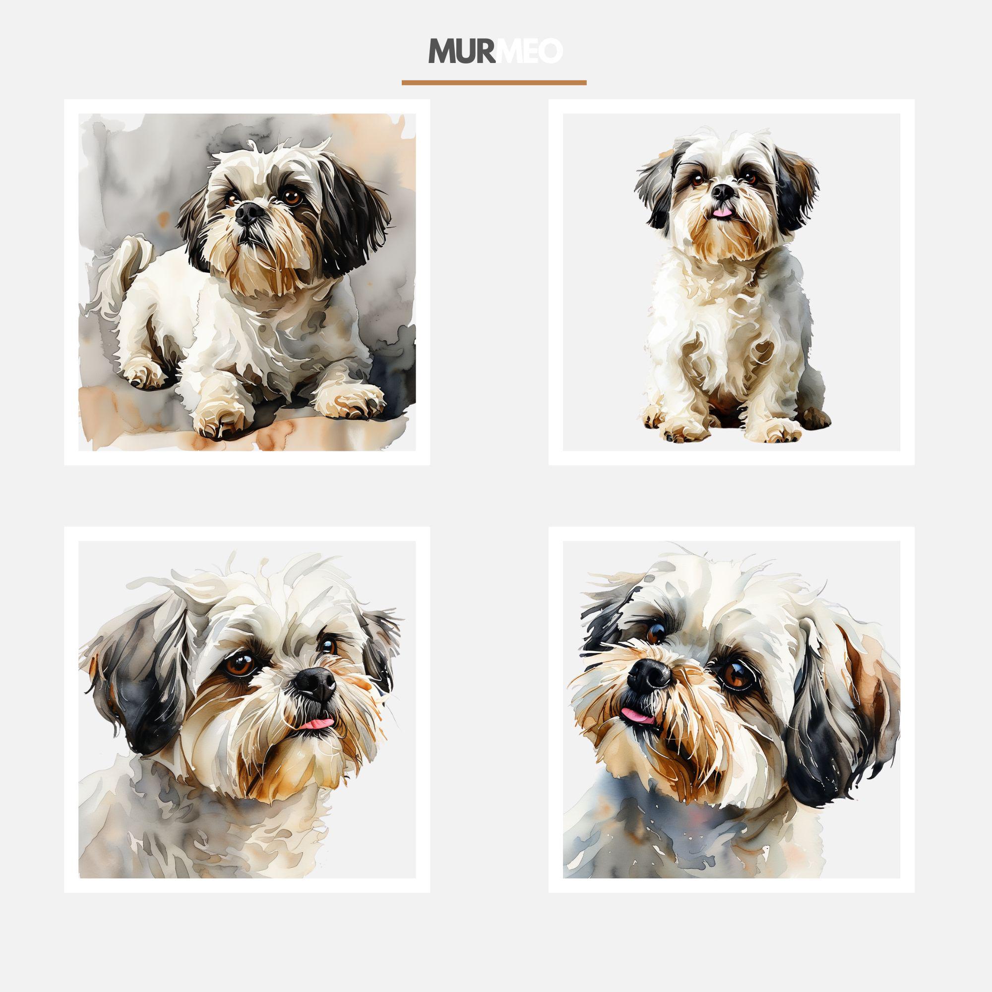 Funny Shih Tzu Dog Clipart Bundle, Watercolor Puppy PNG Illustrations ...