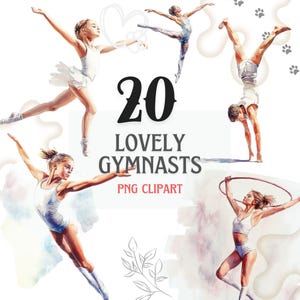 20 Turnerin Clipart PNG, Aquarell Gymnastik Digitaler Download, künstlerische Turnerin Clip Art, Turnerin Silhouette PNG, Sport Clipart Set