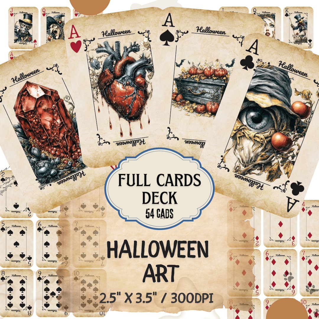Vintage Halloween Playing Cards Deck With Gothic Horror Illustrations ...