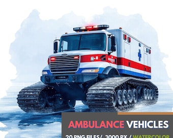 Ambulance Vehicles PNG Bundle, Paramedic Clip Art, EMT Graphics, Emergency Vehicles Clipart, Watercolor Ambulance Sublimation Design