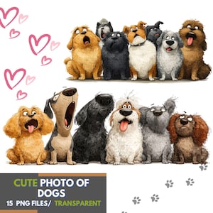Photo of Dogs, Cute Cartoon Dog PNG Bundle, Funny Dog Clipart Set, Transparent Background Dog Illustration, Funny Frazzled Puppy Design