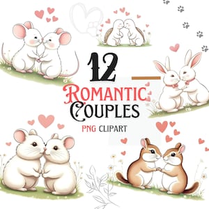 Collection d'impressions d'art pour couples mignons, illustration romantique de lapin blanc, chats romantiques, hérissons beaux canetons, cadeau déco pour la Saint-Valentin