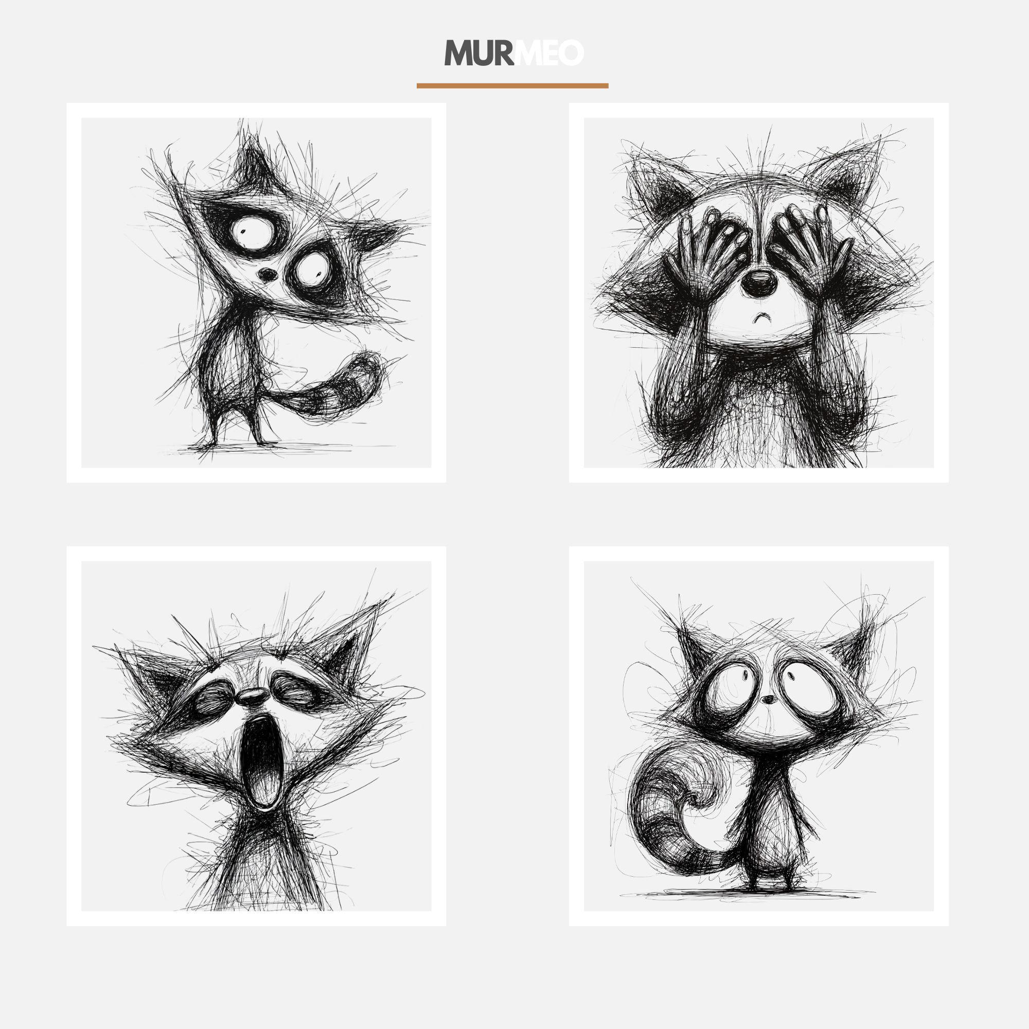 Cute Raccoon Doodle Clipart Bundle 30 PNG, Hand Drawn Sketch Raccoon ...