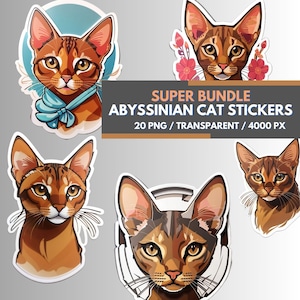 Abyssinian Cat Stickers, Mega Bundle,  20 High-Quality PNGs, Transparent Background, Dreamy Pet Decor, Magical Cat Graphics, DIY Projects