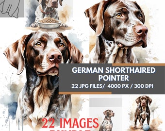 German Shorthaired Pointer Clipart Images, Hunting Dog Digital Download, GSP Silhouette PNG, Pointer Dog Vector, Dog Lover Graphics