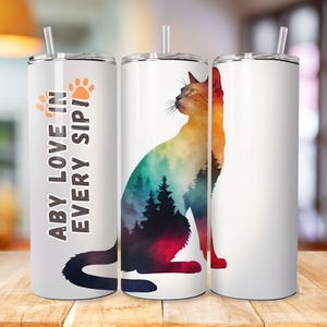 Aby Love in Every Sip Tumbler Wrap, Abessinier-Katzensilhouette, Sublimationsdesign-Vorlage, Katzenrasse PNG, Abessinier-Katzen PNG, 20 oz Design