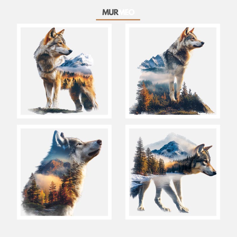 Wolf Double Exposure PNG Bundle With Moon and Mountain Forest, Howling ...