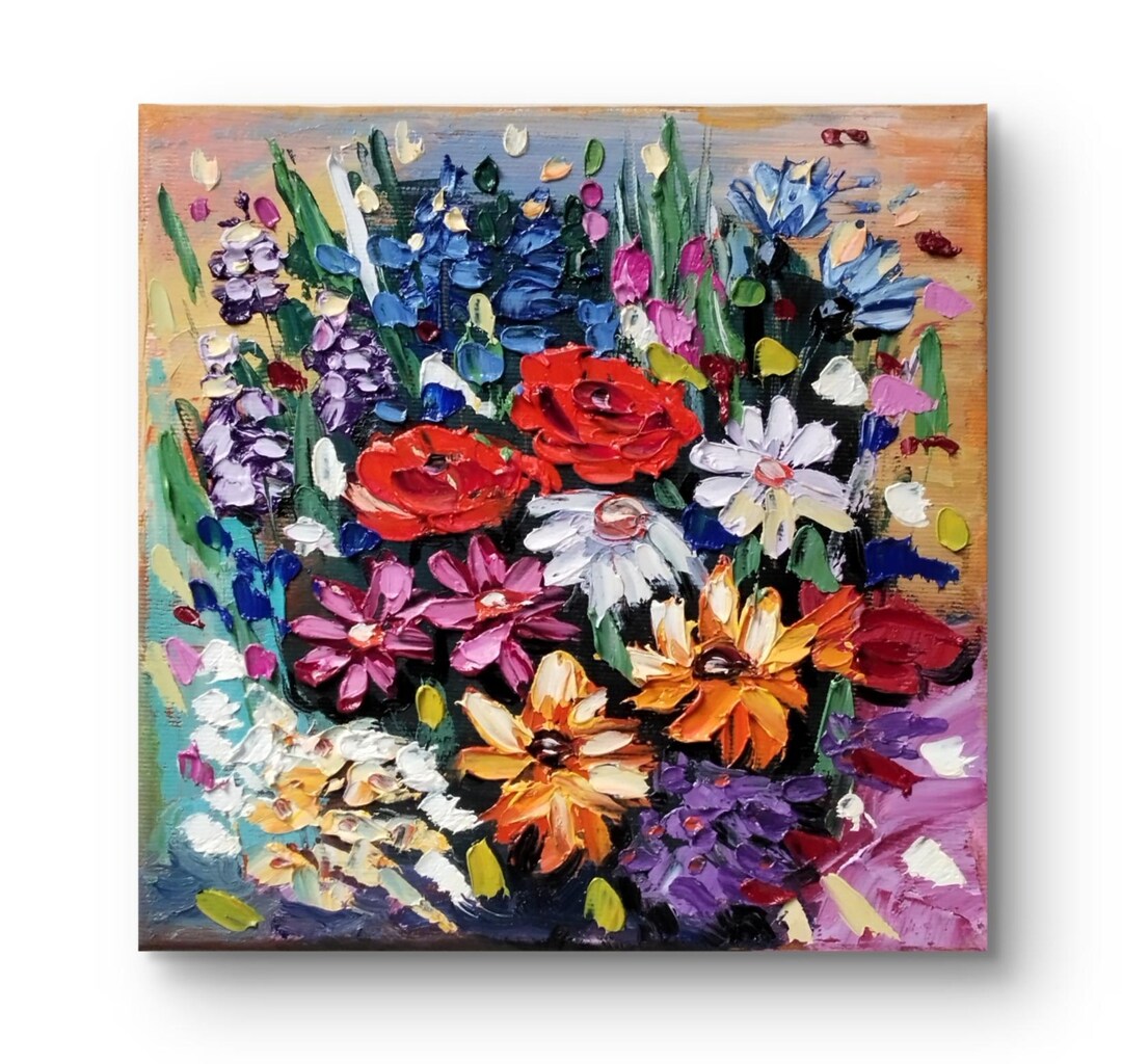 Textured Floral Oil Painting Original Art: Vibrant Bouquet on Canvas ...