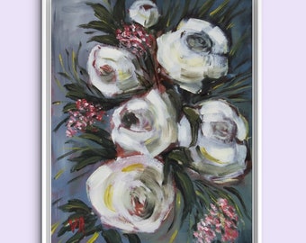Ölgemälde mit Blumen, handgefertigte Kunst, geprägtes Gemälde, moderne Kunst, Muttertagsgeschenk, einzigartige handgefertigte Kunst – abstraktes Ölgemälde mit Blumenmuster
