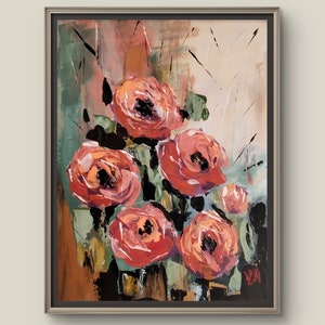 Pintura floral abstracta hecha a mano Arte de impasto acrílico Decoración de pared moderna en relieve Pintura abstracta de impasto Trabajo abstracto de flores