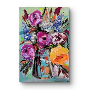 Textured Floral Painting: Original Impasto Acrylic Bouquet Artwork