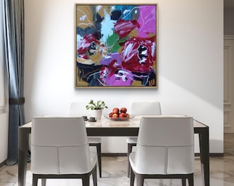Colourful Abstract Floral Painting Original Acrylic Modern Wall Art for living room