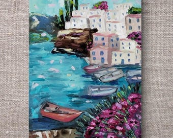 Greece Island Oil Painting: Impasto Summer Architecture Art