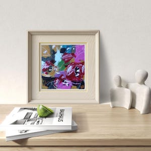 Peinture acrylique abstraite Texture originale photo vert magenta couleurs rouge art vibrant oeuvre floral couleurs vives petite image
