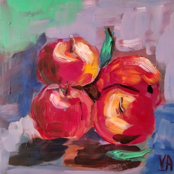赤いリンゴの油絵 油絵 油彩 油彩画 絵 絵画 絵【七つの林檎