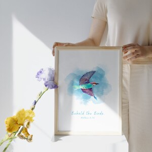 Eis os pássaros, design da bíblia cristã, pôster, arte de parede, cartão postal, decoração de interiores, arquivo de download digital para impressão, pdf, cmyk