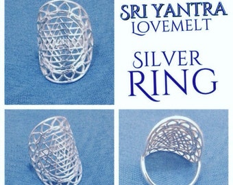Silver Sri Yantra Ring • Sri Yantra Lovemelt Ring / Spritual Engagement Ring/ Love Ring / Silver Shri Yantra Blessing / Sacred Geometry/ RS2