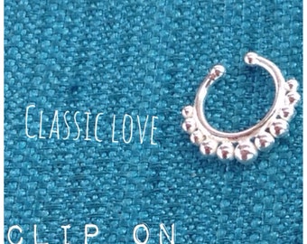 Classic Love /NS5/ Silver Fake Septum Nose Ring (clip on),  Indian Nose Ring, Belly Dance, Burning Man, Fake Septum Ring, Fake Piercing