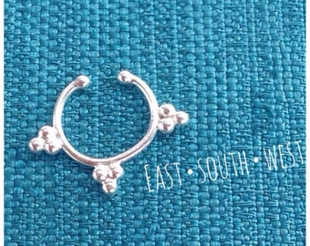3 Directions/ NS6/ Fake Septum Nose Ring (Clip on) Silver,  Indian Nose Ring, Belly Dance, Burning Man, Fake Septum Ring