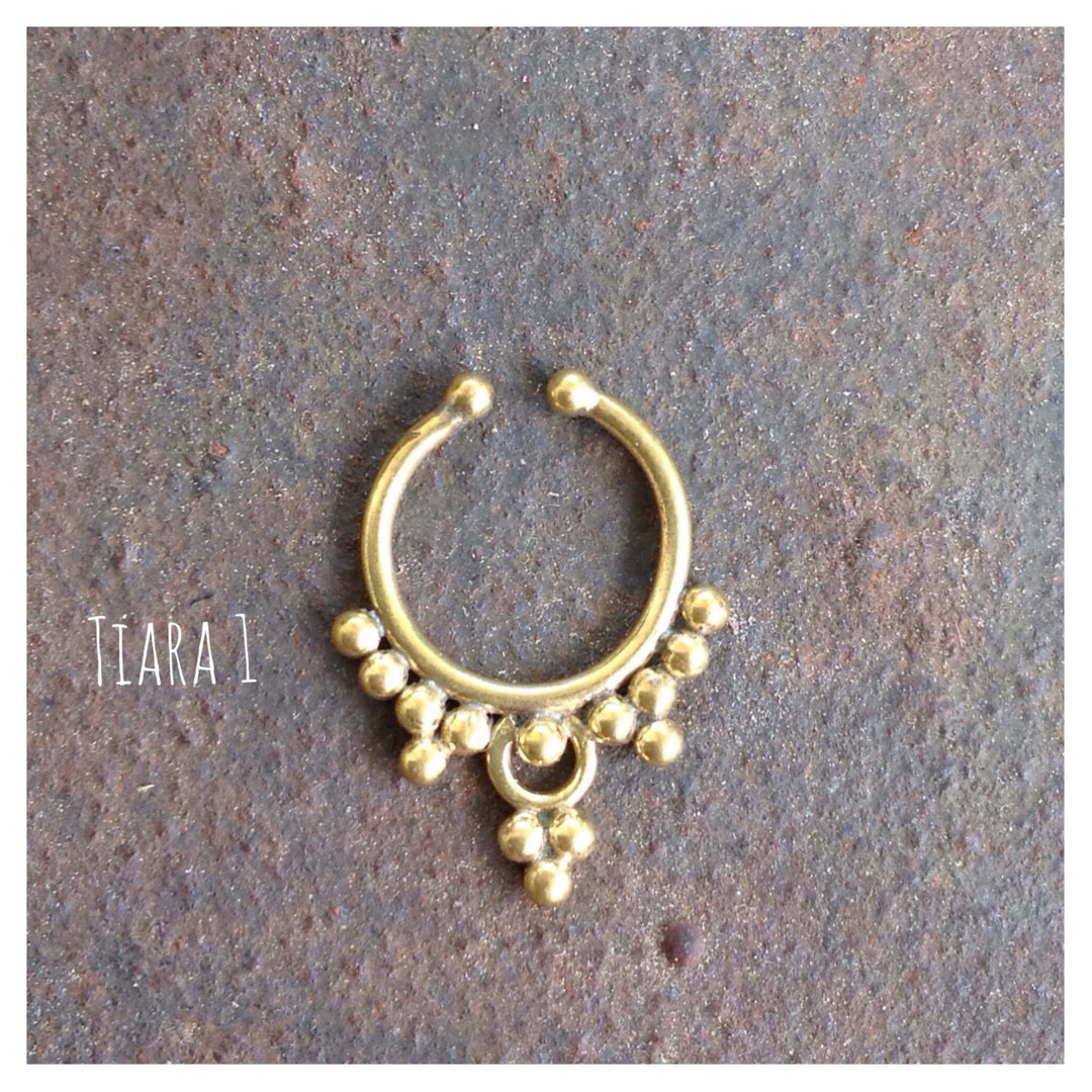 Tiara 1 Fake Faux Septum Nose Ring clip On Brass Indian Etsy