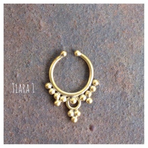 Tiara 1 Fake Faux Septum Nose Ring (Clip on) Brass,  Indian Nose Ring, Belly Dance, Burning Man, Fake Septum Ring, Fake Piercing