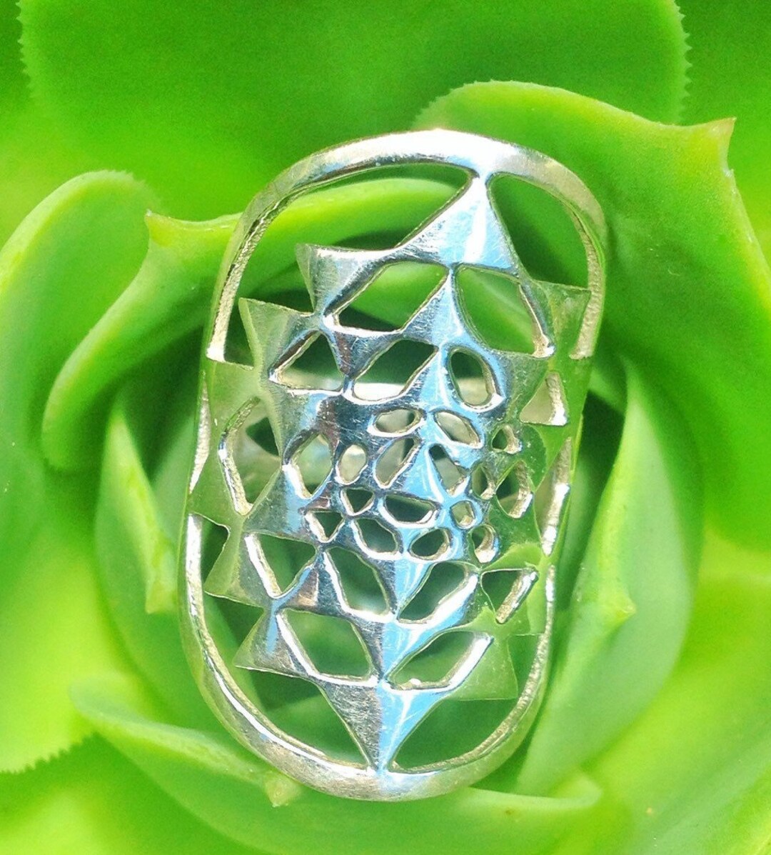 Silver Sri Yantra Ring Sacred Geometry Ring / Bold 92.5 / Spiritual ...