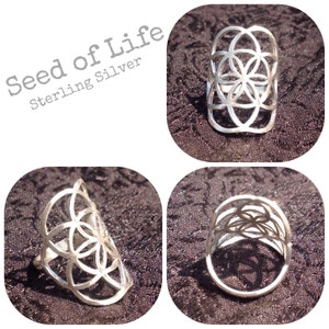 Sterling Silver Seed of Life Galactivated Ring // Flower of Life Ring 92.5 // Silver Sacred Geometry Ring