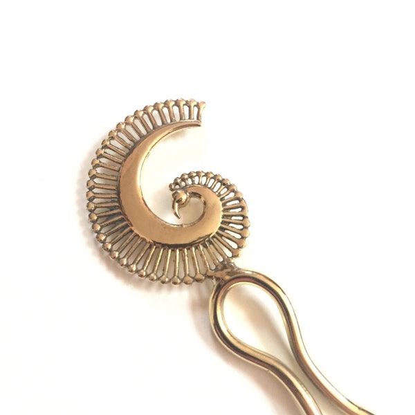 Peacock Brass Hair Pin // Art Deco Ornate Hair Pin // Brass Hair Accessories // Hair Jewelry // Hair Bun Holder // Hair Fork // HP5