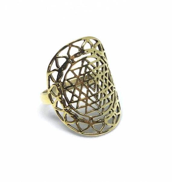 Brass Sri Yantra Ring // Shree Yantra Tantra Lovemelt Ring // Tantric Ring // Sacred Geometry