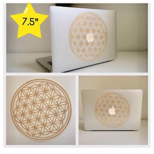 7,5 inch computer decal • auto sticker • bloem van het leven decal sticker • goud inkt • Mandala sticker kunst • laptop sticker • MacBook decal •