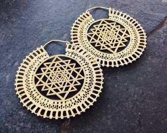 Large Shri Yantra Earrings • Brass