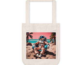 Chill Astronaut Retro Wave Print on Organic Eco-Friendly Canvas Tote Bag