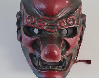 Antique Japanese Hand-Painted Wooden Tengu Mask Meiji Age