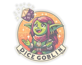 Dice Goblin Kiss Cut Sticker - Playful and Colorful Design for RPG Fans, Game Lovers, and Sticker Collectors (Choose Male/Female)