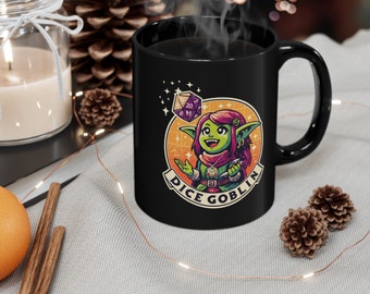 Dice Goblin Mug - Whimsical and Colorful Drinkware for RPG Fans, Fantasy Gamers, and Coffee Lovers